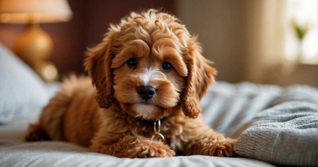 red mini Goldendoodle