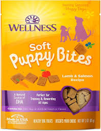 Wellness Soft Puppy Bites Healthy Grain-Free Treats for Training, Dog Treats with Real Meat and DHA, No Artificial Flavors (Lamb & Salmon, 8-Ounce Bag)